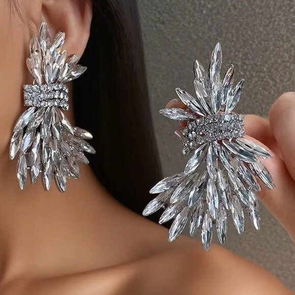 Silver Fancy elegant Women's rhinestone glam Earrings - Picture 1 of 8